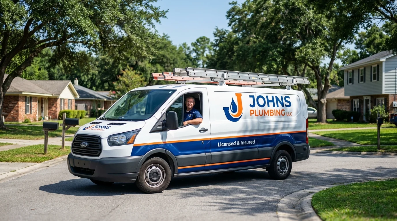 Johns Plumbing LLC service van in Clarksville, VA