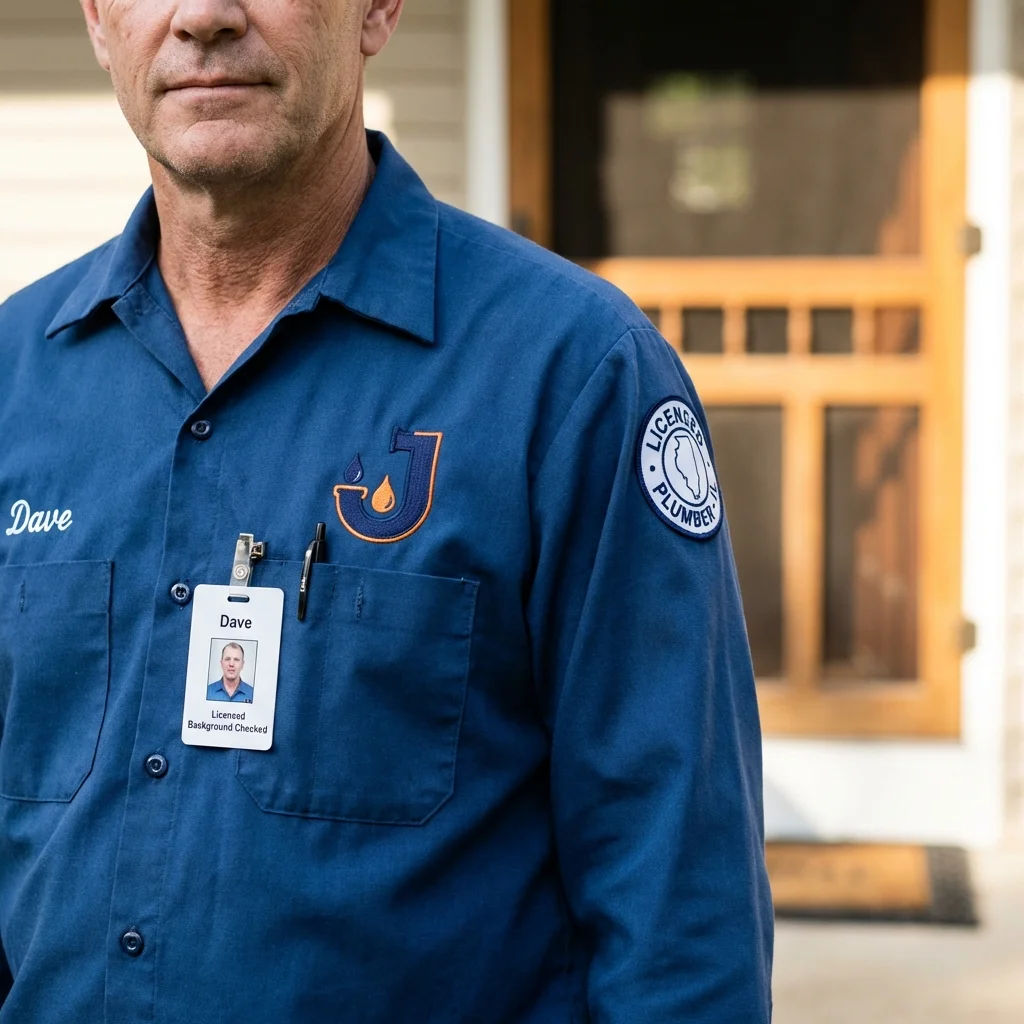 Licensed plumber showing ID badge in Clarksville, VA