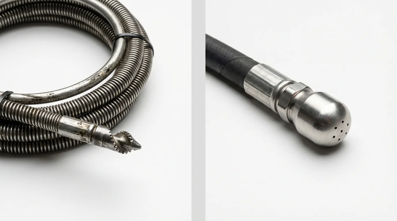 Drain snake cable and hydro jetting nozzle used for drain cleaning in Clarksville, VA