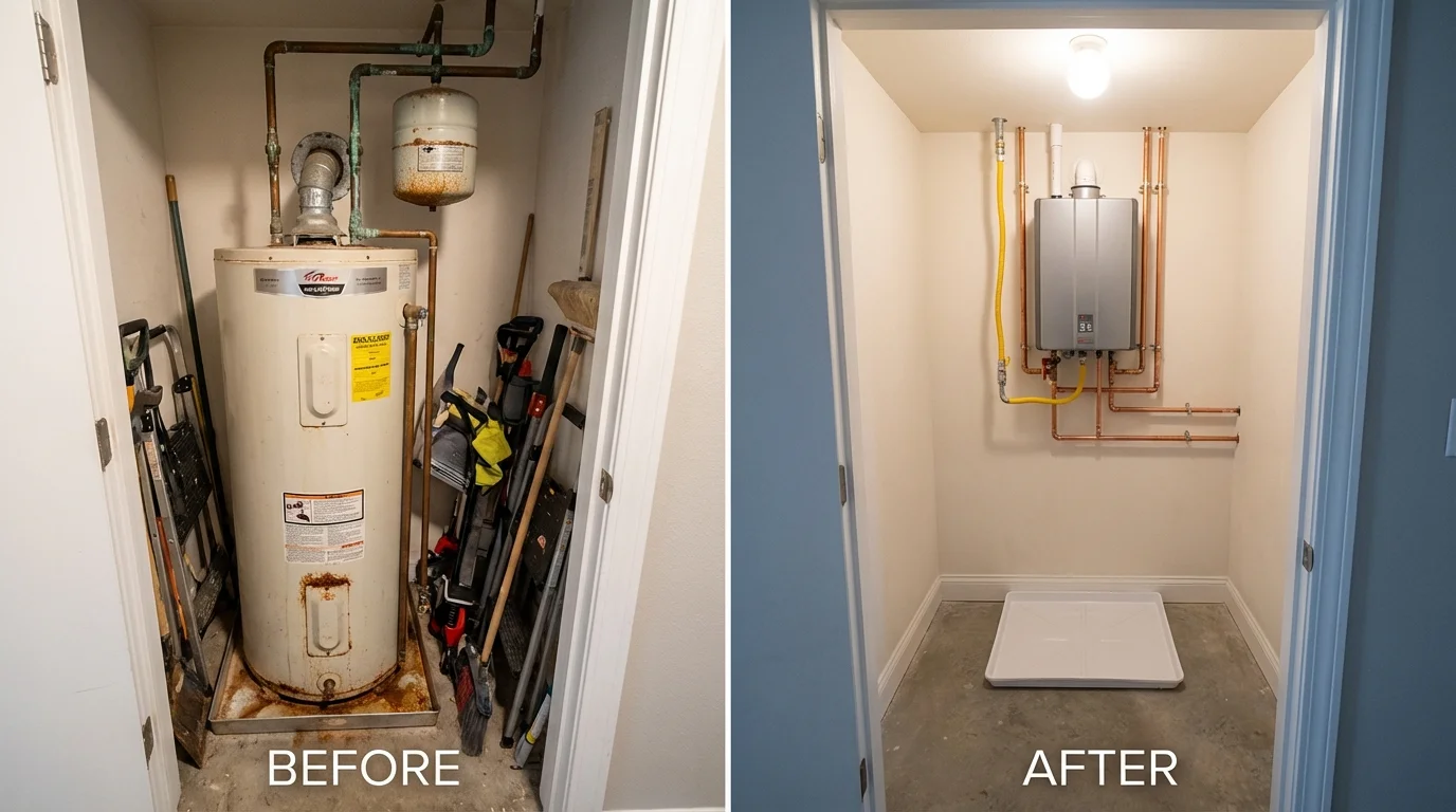 Tank water heater versus wall-mounted tankless unit comparison for Clarksville, VA homeowners