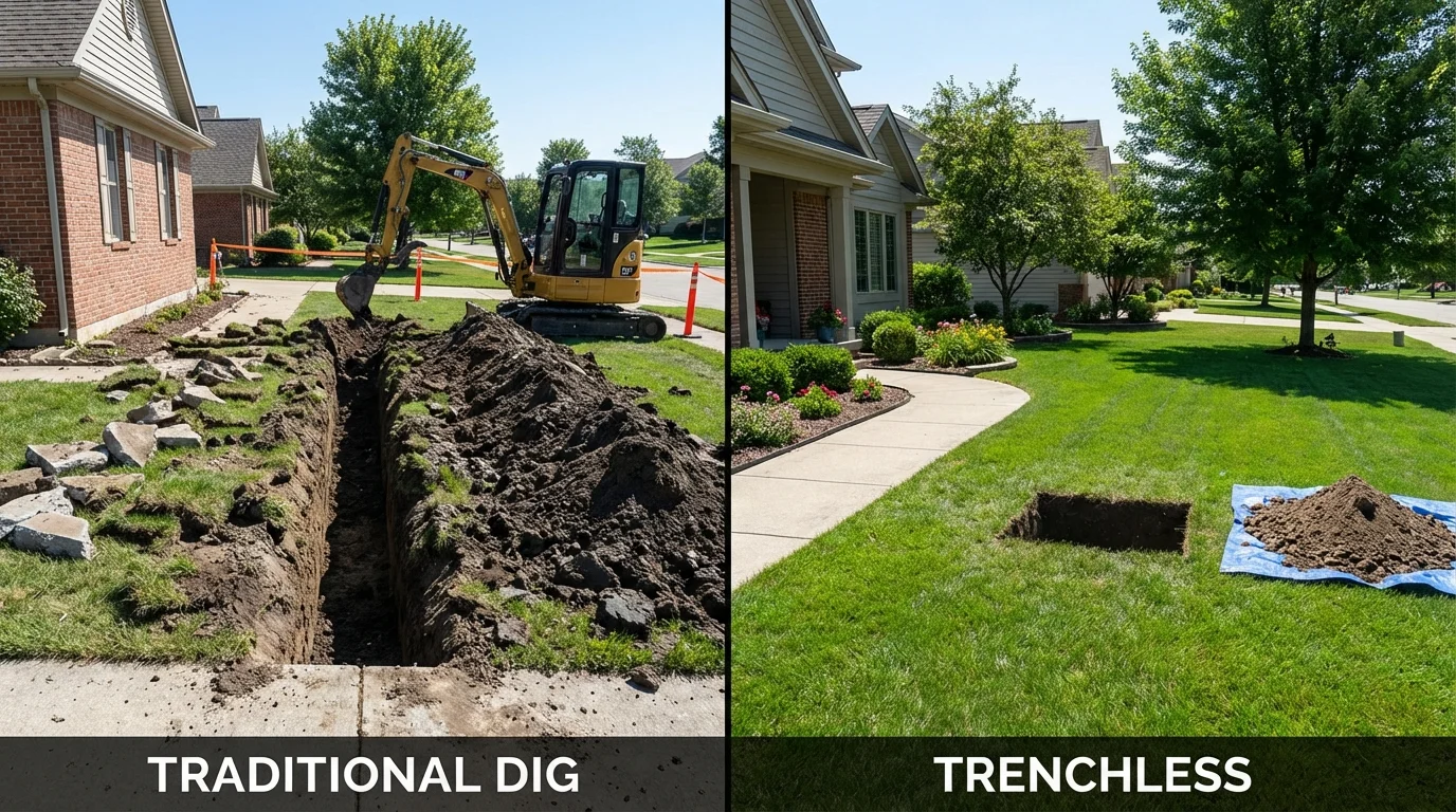 Trenchless sewer repair with minimal yard damage versus traditional excavation in Clarksville, VA